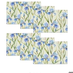 Floral Placemats Set of 6 Blue Iris Flowers Watercolor Place Mats 12x18 New